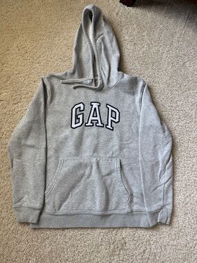 Women’s GAP Light Gray Pullover Hoodie with Navy Logo Size XS